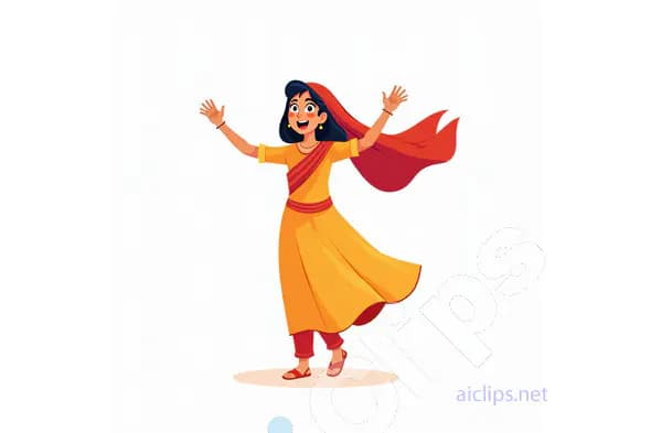 Joyful Indian Girl in Traditional Attire Vector Illustration