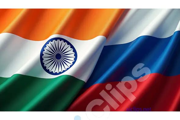 Indian and Russian Flags Waving Together