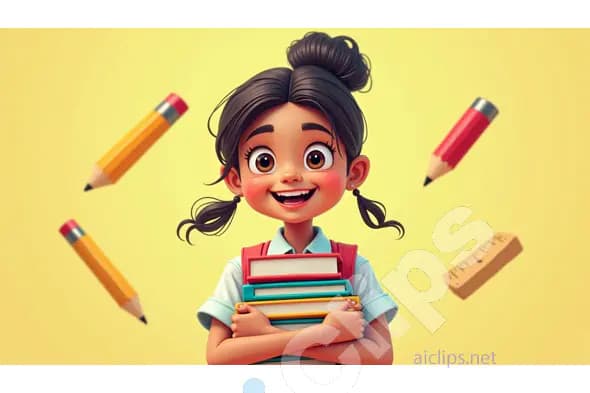 Excited Schoolgirl with Books - Cheerful Educational Illustration