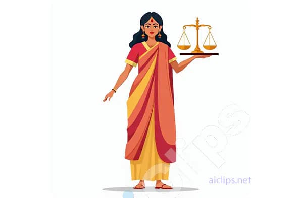 Indian Woman Holding Scales of Justice Illustration