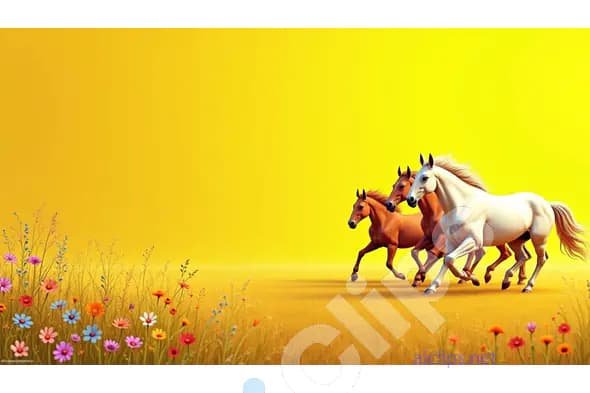 Horses Galloping Through a Vibrant Yellow Meadow