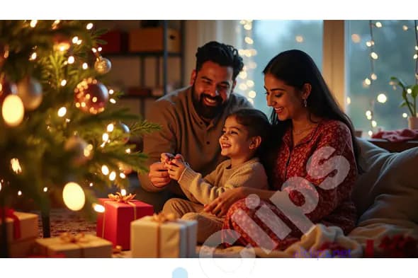 Joyful Family Moment by the Christmas Tree