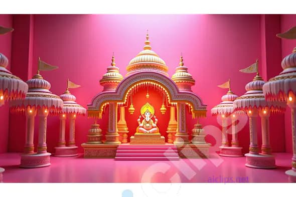 Elegant Ganesha Temple with Pink and Gold Decor