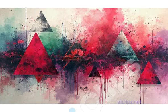 Abstract Geometric Art with Triangles and Paint Splatter