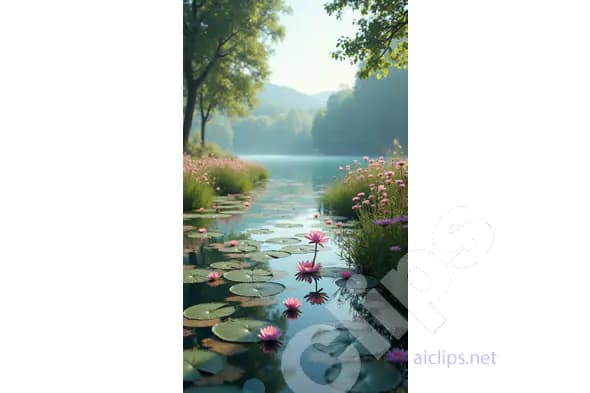 Morning Lotus Blossoms by the Riverbank