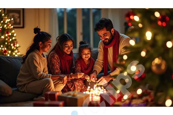Warm Family Christmas Celebration by the Christmas Tree