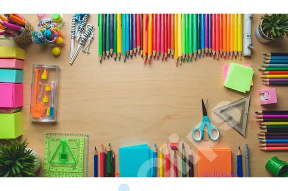 Colorful Stationery and School Supplies on Wooden Desk