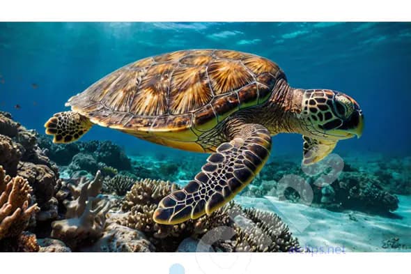 Sea Turtle in Coral Reef