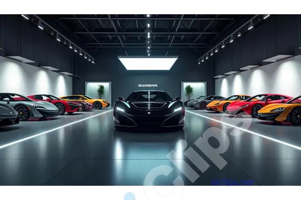 Elite Supercars in Modern Showroom