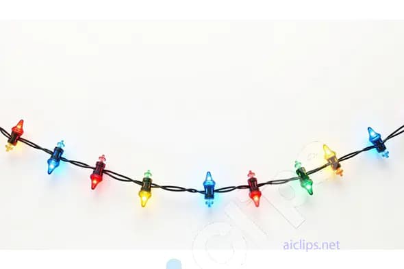 Colorful Festive String Lights on White Background