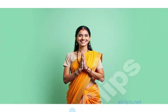 Traditional Indian Woman in Namaste Pose - Cultural Portrait
