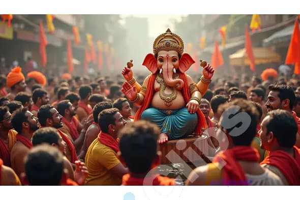 Vibrant Ganesh Chaturthi Procession with Lord Ganesha Idol