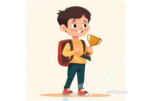 Smiling Boy Holding Trophy