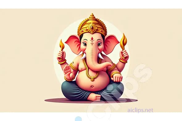 Cartoon Lord Ganesha Illustration - Hindu Deity in Traditional Pose