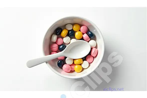 Assorted Pills in a White Bowl - Top View