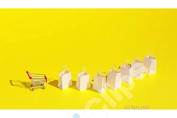 Minimalist Shopping Cart and Bags on Yellow Background