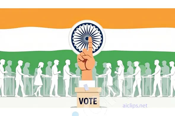 Indian Voting Illustration with Flag and Voters