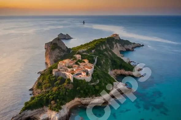 Island Monastery at Sunset