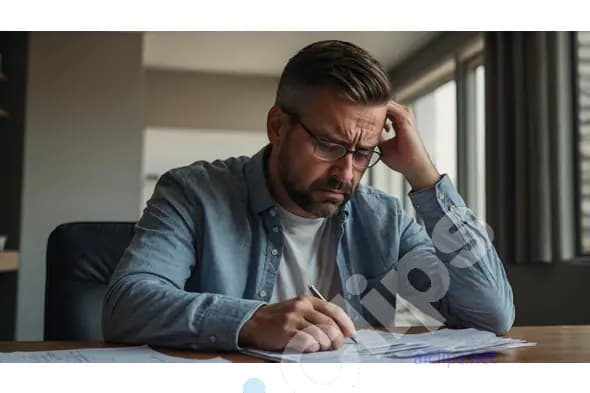 Man Stressing Over Financial Paperwork