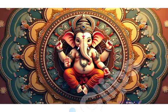 Intricate Lord Ganesha Artwork with Mandala Background