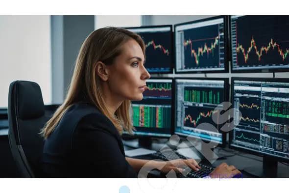 Focused Female Stock Trader