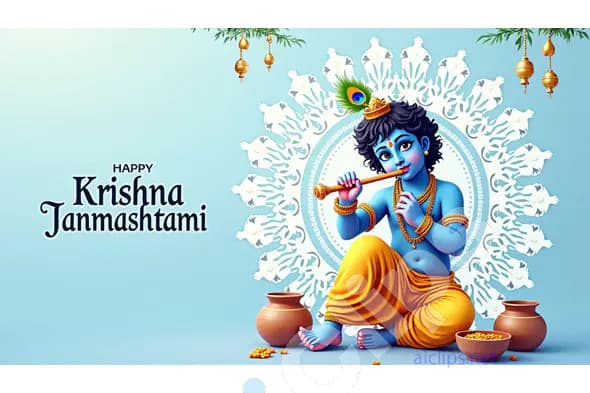 Happy Krishna Janmashtami with Baby Krishna Illustration