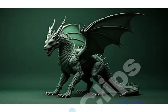 3D Green Dragon Character in Battle Stance