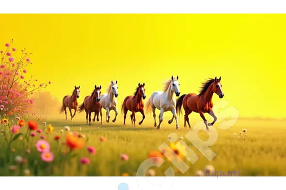 Majestic Horses Running in a Sunny Meadow