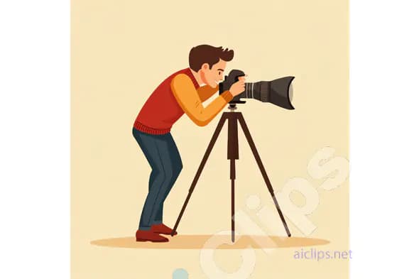 Photographer with Camera on Tripod Illustratio