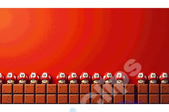 Red Mushroom Characters on Pixelated Brick Platform Background