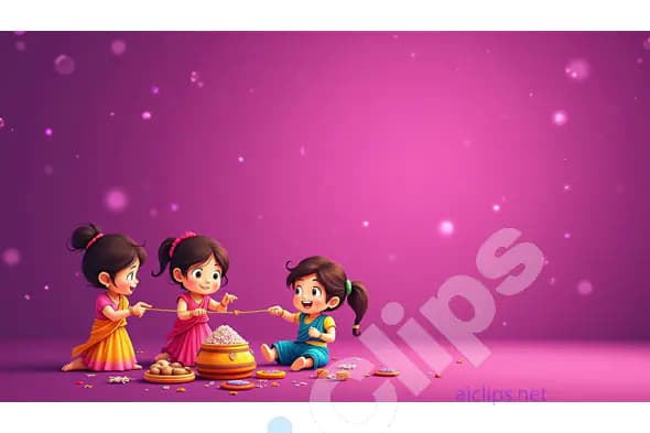 Cartoon Kids Celebrating Festival with Traditional Sweets