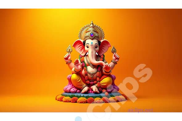 Vibrant 3D Lord Ganesha Idol on Orange Background