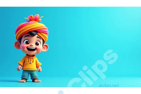 Adorable 3D Cartoon Character with Turban on Vibrant Background