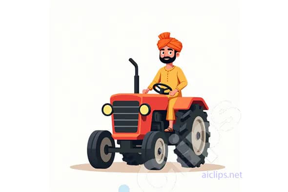 Indian Farmer Driving Tractor Vector Illustration