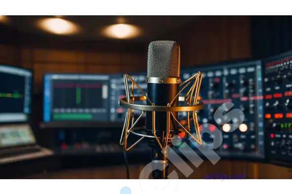 Studio Microphone with Audio Mixing Equipment