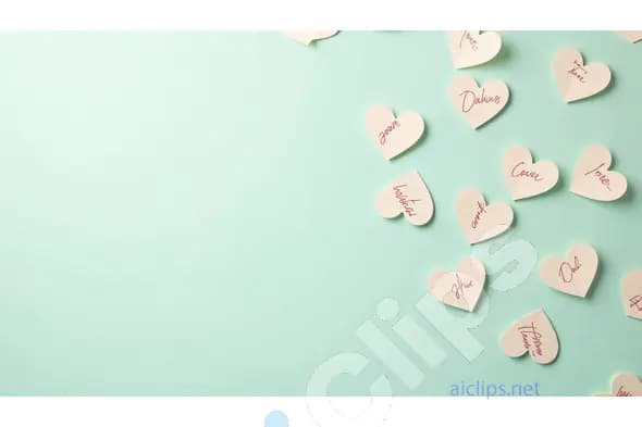 Handwritten Heart-Shaped Notes on Mint Green Background