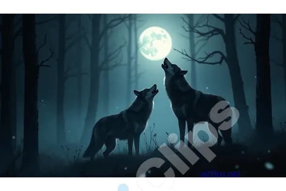 Wolves Howling at the Full Moon in a Mysterious Forest
