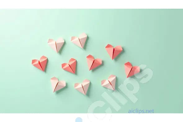 Pastel Origami Hearts on Mint Green Background - Minimalist Love Design