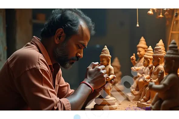 Artisan Crafting Traditional Clay Idols in a Workshop