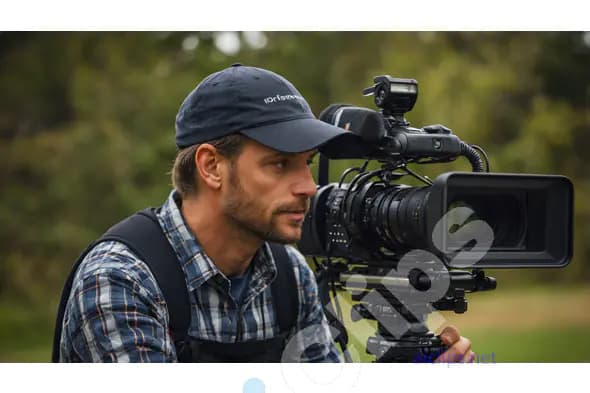 Professional Cameraman Filming Outdoors - Focused Cinematography