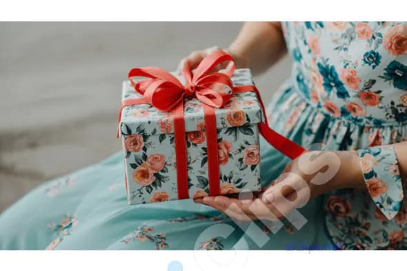 Floral Gift Box with Red Ribbon