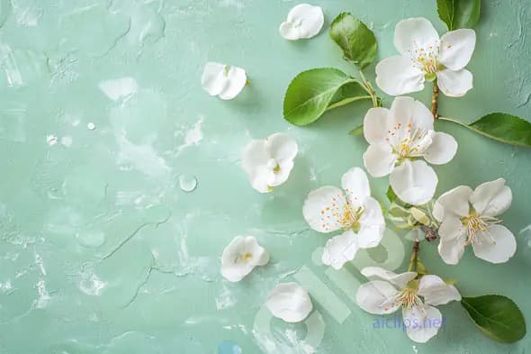 White Blossoms on Pastel Green