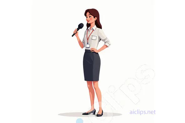 Professional Female Reporter with Microphone Vector Illustration
