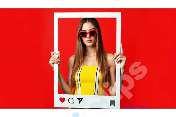 Fashionable Woman Holding Social Media Frame