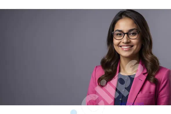 Confident Young Woman in Pink Blazer Studio Portrait