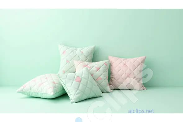 Quilted Heart Cushions on Mint Green Background