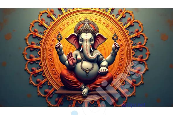 Lord Ganesha with Ornate Mandala Background