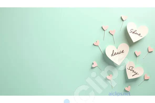Heart-Shaped Notes and Pins on Mint Green Background