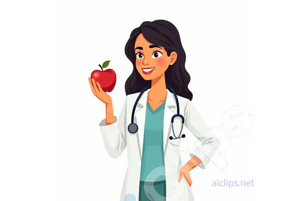 Female Doctor Holding Apple Illustration - Health and Wellness