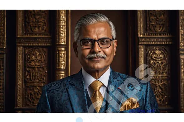 Elderly Man in Blue Brocade Suit